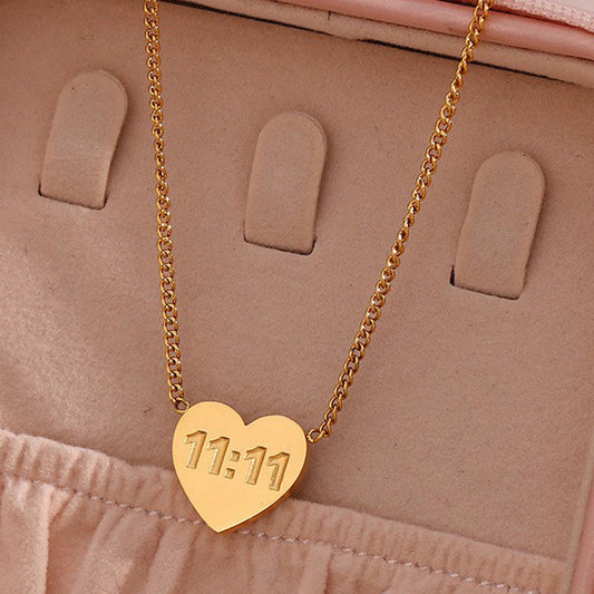 Golden Wishes 11:11 Heart Necklace