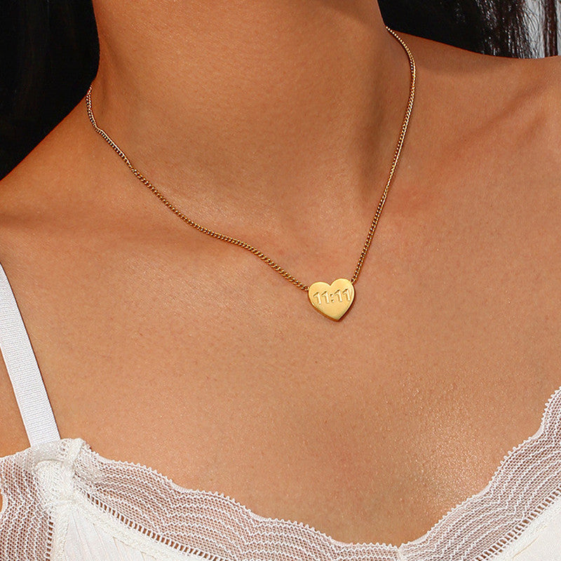 Golden Wishes 11:11 Heart Necklace