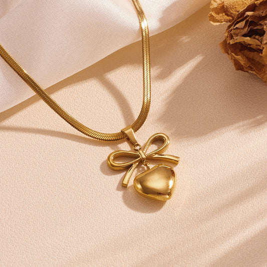 Sweet Charm Bow & Heart Necklace