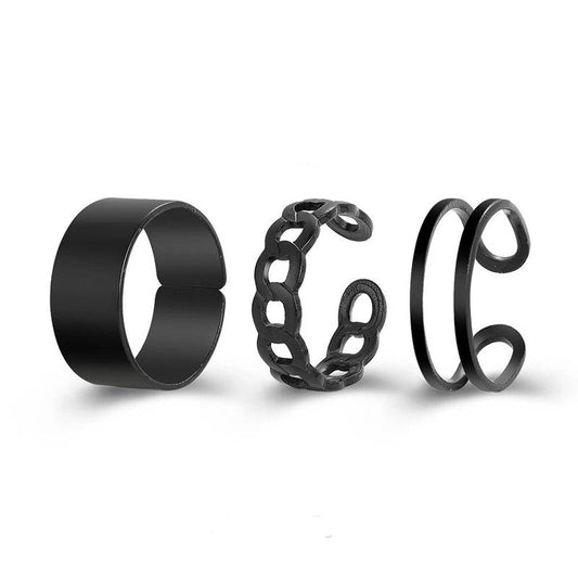 Noir Edge Ring Set – Matte Black