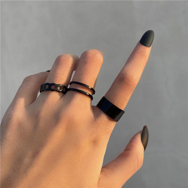 Noir Edge Ring Set – Matte Black