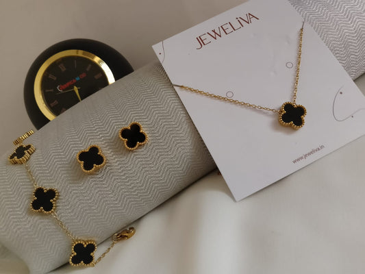 Noir Bloom Luxe Set – Waterproof & Anti-Tarnish Jewelry Trio