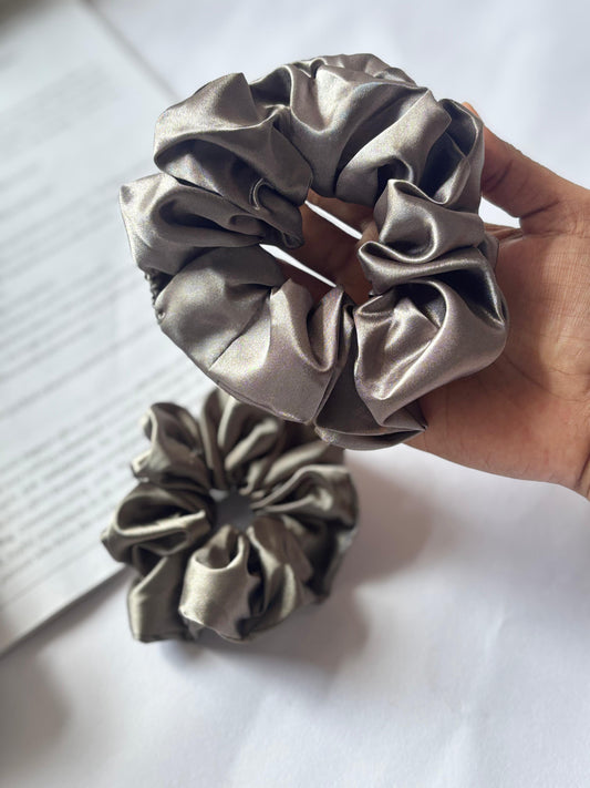 Soft Satin Scrunchies – Silver