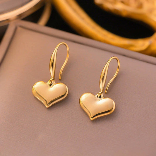 Golden Heart Drop Earrings – Waterproof & Anti-Tarnish