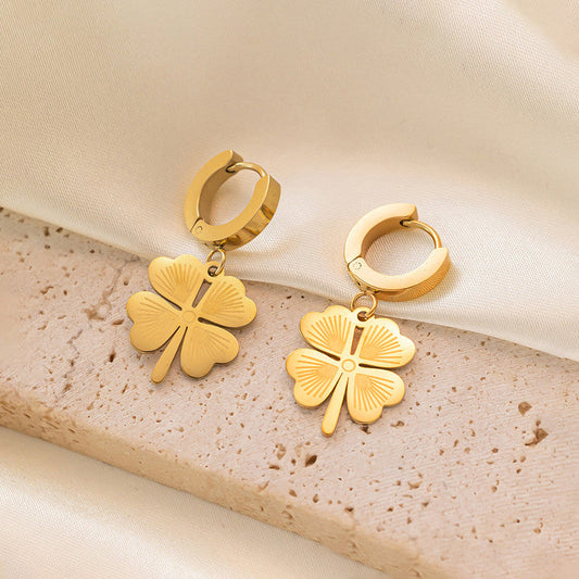 Golden Clover Hoop Earrings – Waterproof & Anti-Tarnish