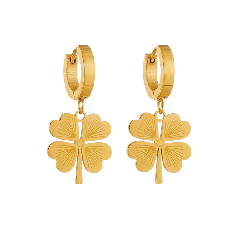 Golden Clover Hoop Earrings – Waterproof & Anti-Tarnish