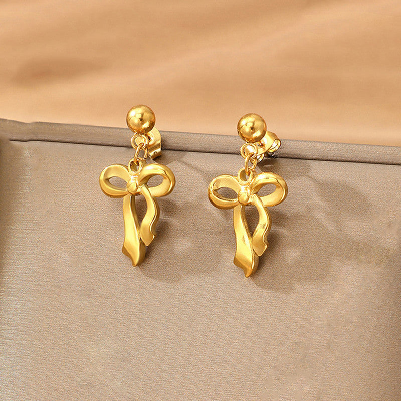 Golden Ribbon Drop Earrings – Waterproof & Anti-Tarnish