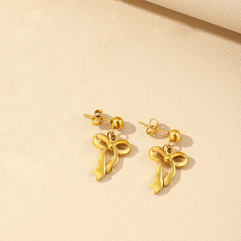 Golden Ribbon Drop Earrings – Waterproof & Anti-Tarnish