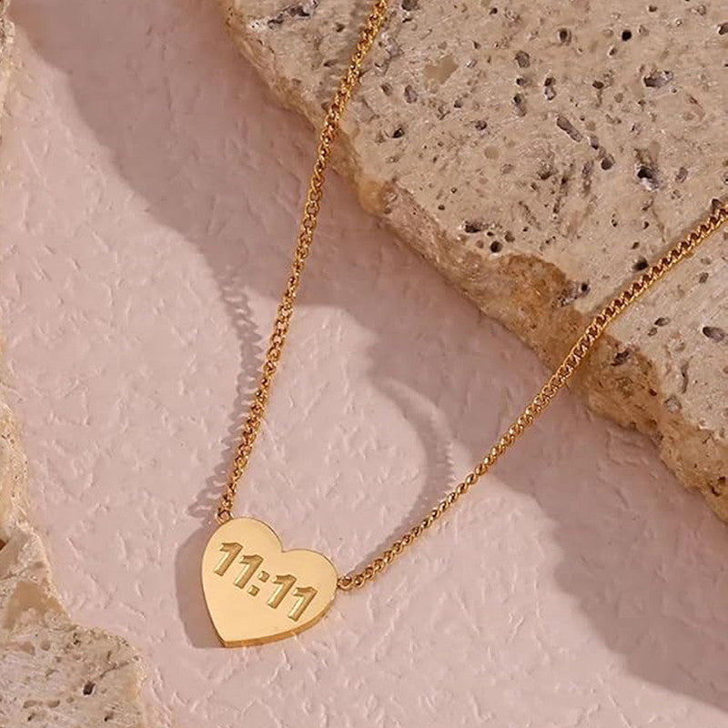 Golden Wishes 11:11 Heart Necklace