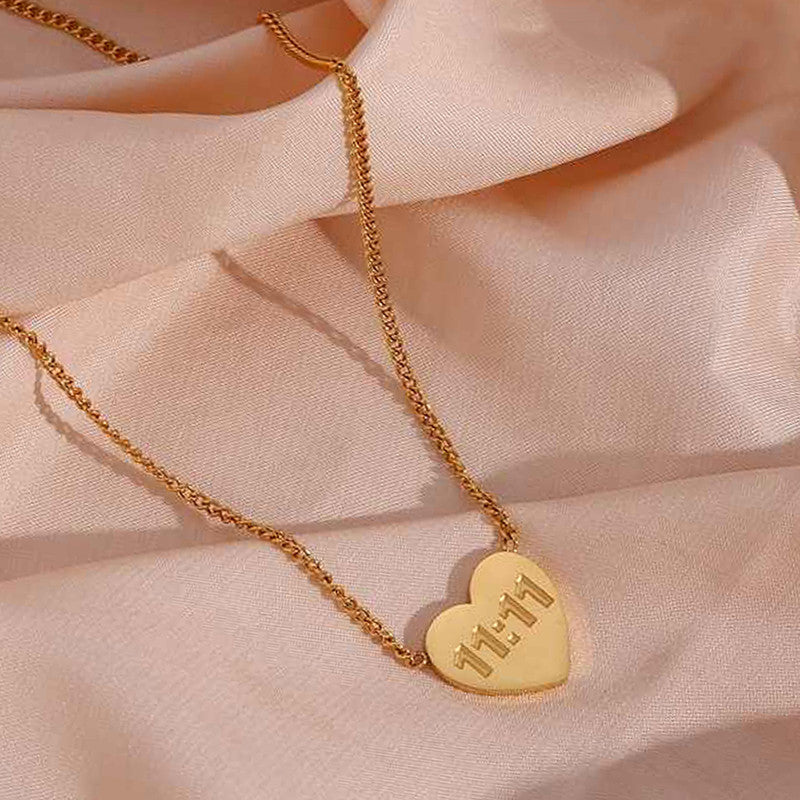 Golden Wishes 11:11 Heart Necklace