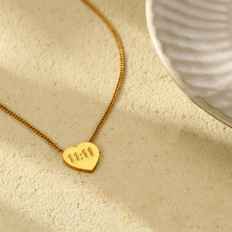 Golden Wishes 11:11 Heart Necklace