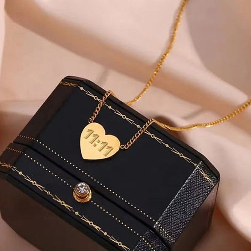 Golden Wishes 11:11 Heart Necklace
