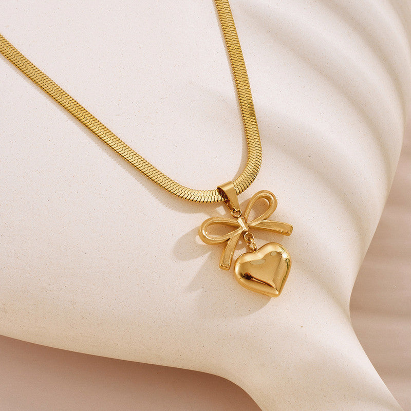 Sweet Charm Bow & Heart Necklace