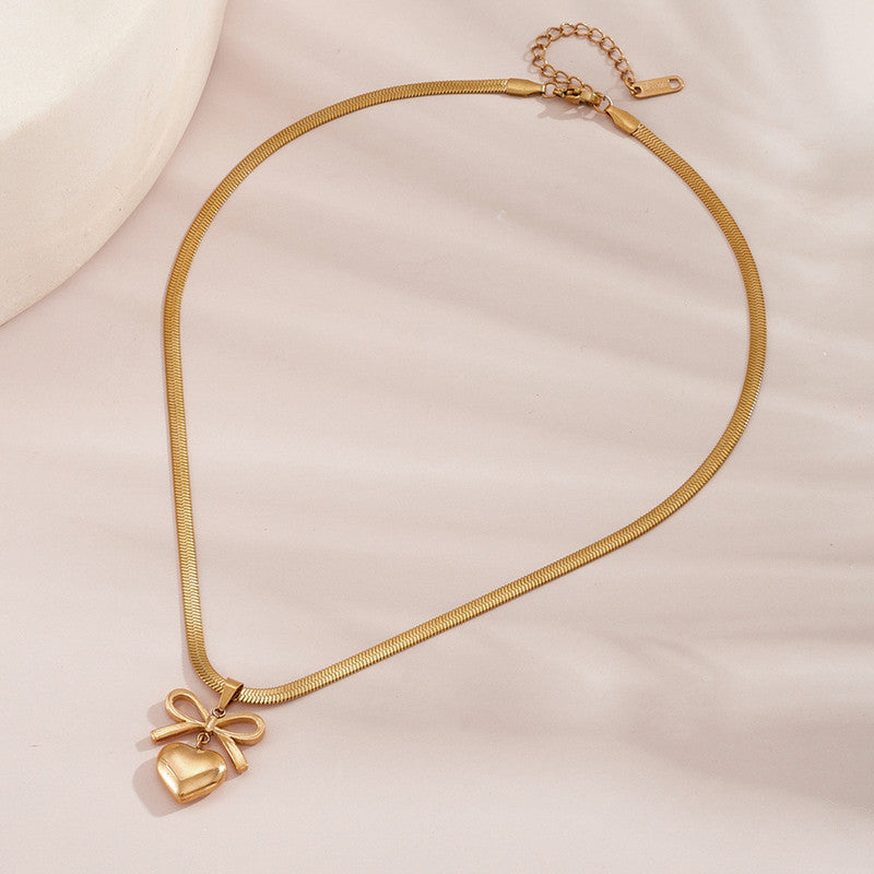 Sweet Charm Bow & Heart Necklace