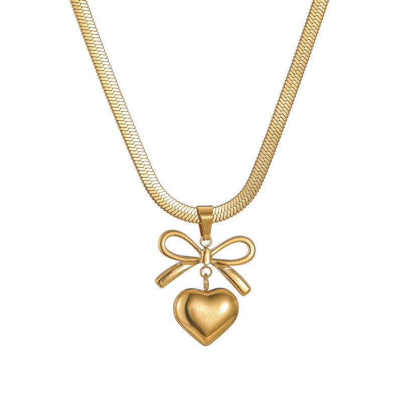 Sweet Charm Bow & Heart Necklace