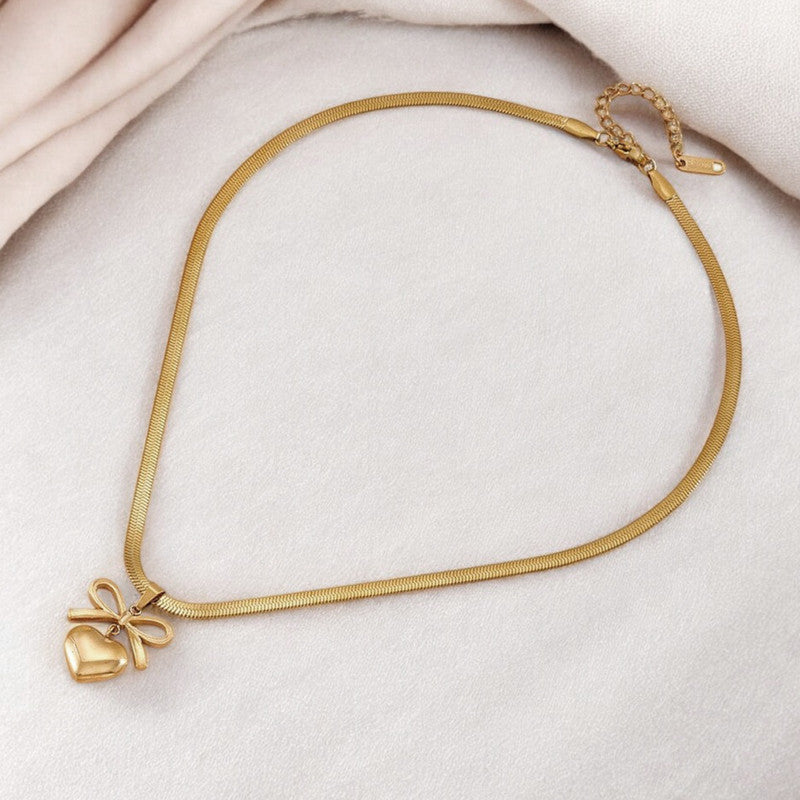 Sweet Charm Bow & Heart Necklace