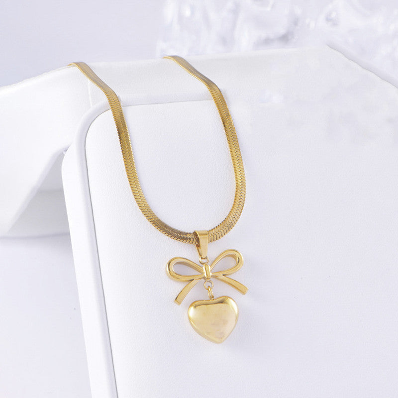 Sweet Charm Bow & Heart Necklace
