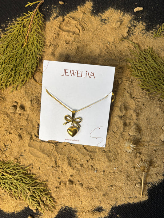 Sweet Charm Bow & Heart Necklace