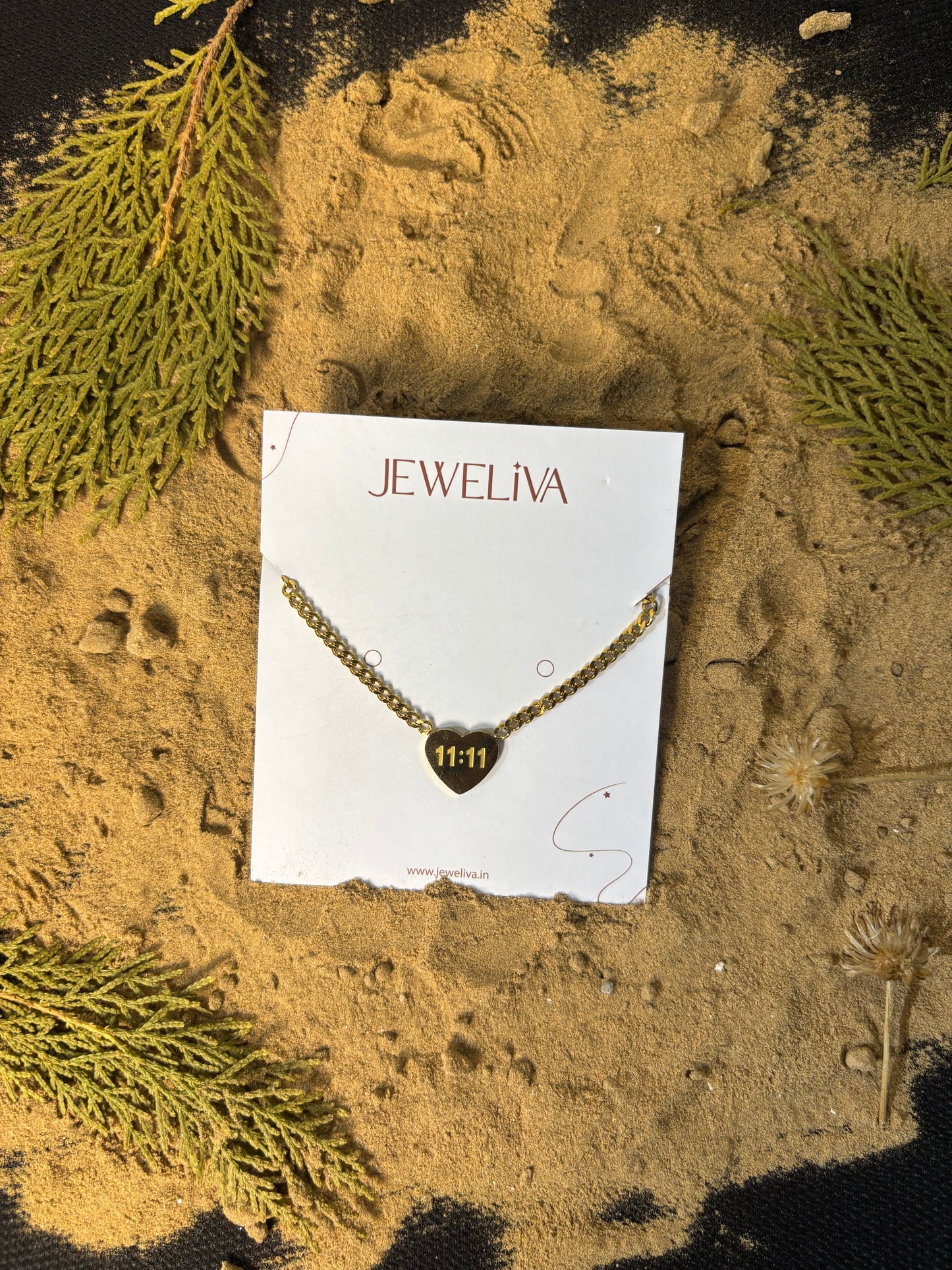 Golden Wishes 11:11 Heart Necklace