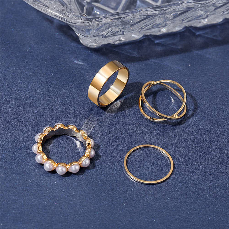 LustreStack Gold & Pearl Ring Set