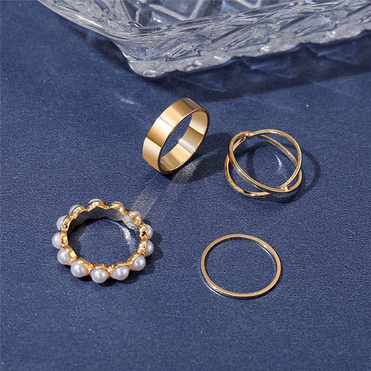 LustreStack Gold & Pearl Ring Set