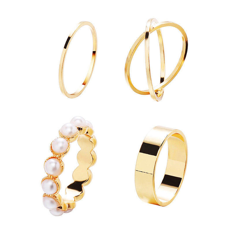 LustreStack Gold & Pearl Ring Set