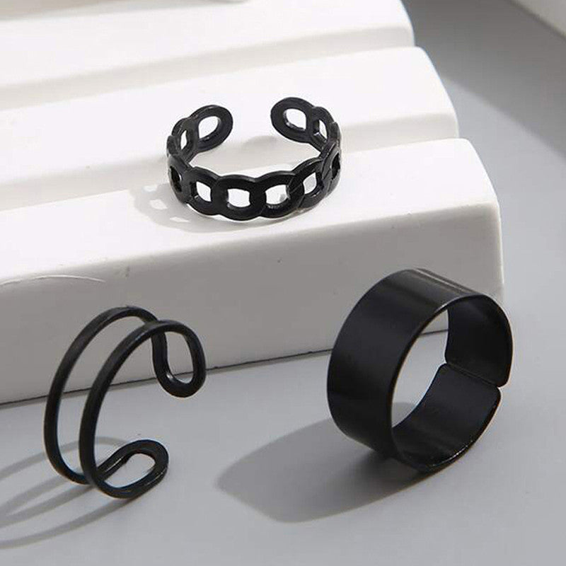 Noir Edge Ring Set – Matte Black