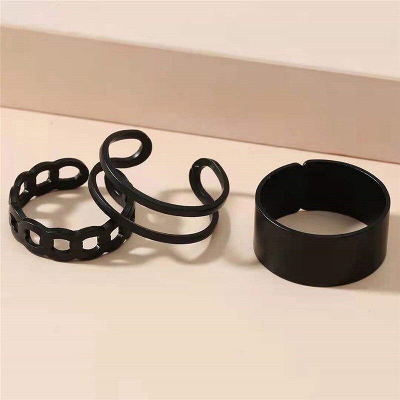 Noir Edge Ring Set – Matte Black