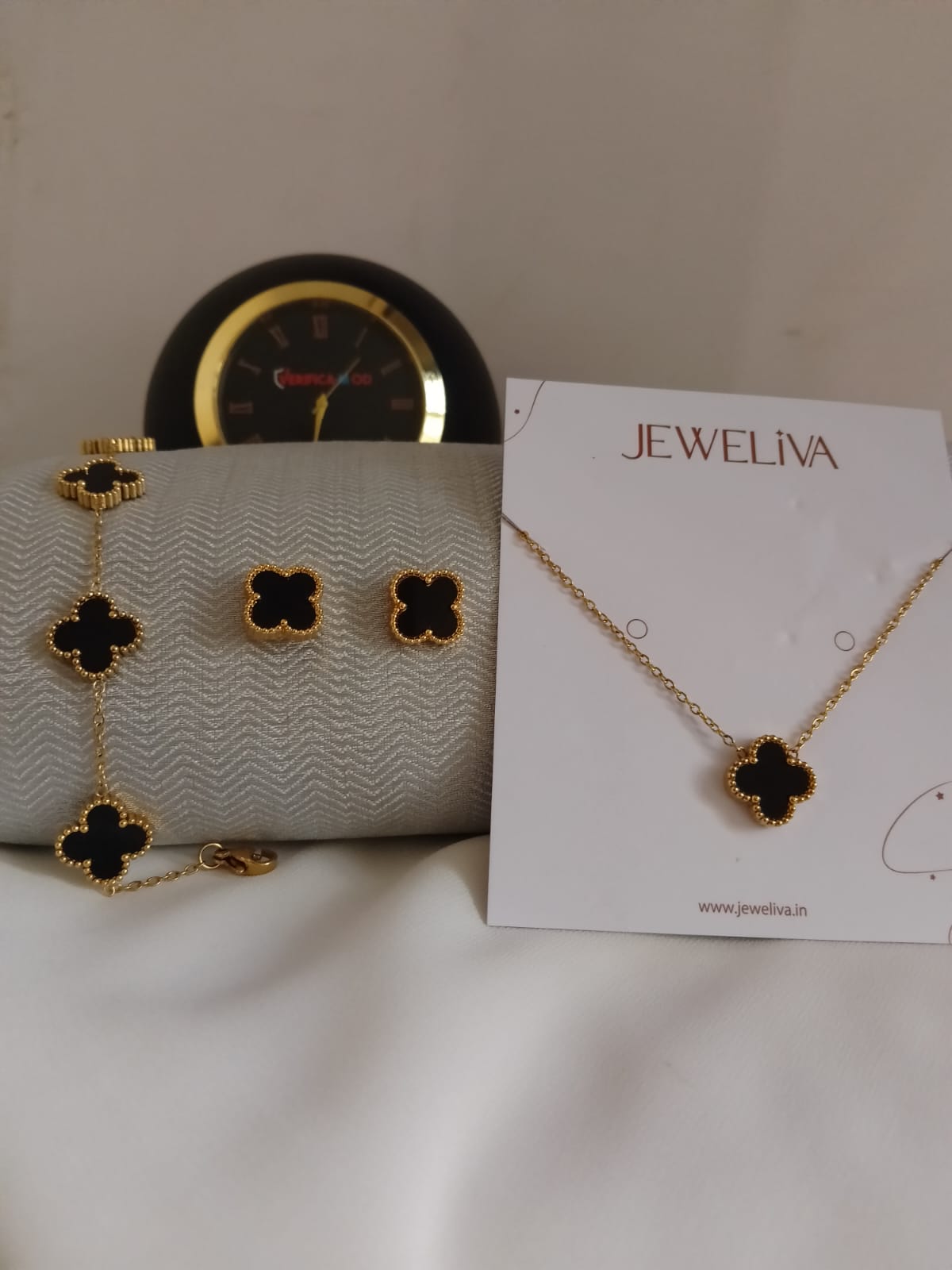 Noir Bloom Luxe Set – Waterproof & Anti-Tarnish Jewelry Trio