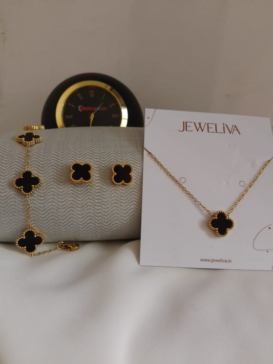 Noir Bloom Luxe Set – Waterproof & Anti-Tarnish Jewelry Trio