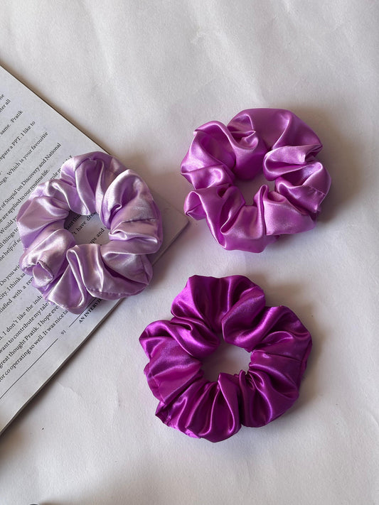 Soft Satin Combo Scrunchies – Lavender , Blush Lavender , Magenta
