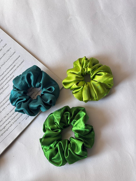 Soft Satin Combo Scrunchies – Teal , Green , Army Green