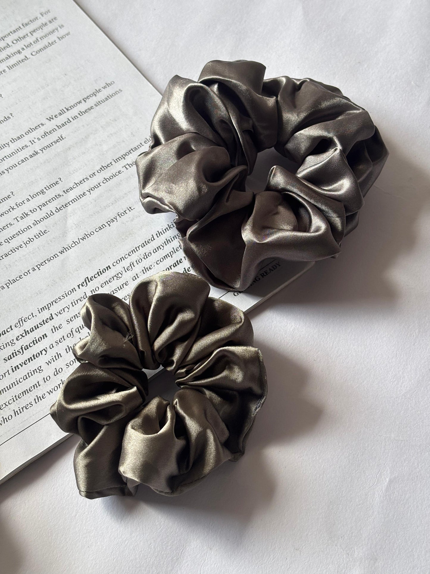 Soft Satin Scrunchies – Silver