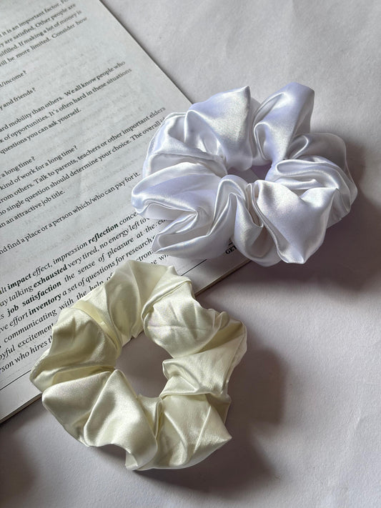 Soft Satin Scrunchies – White